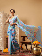 Hiral Fashion Blue Bollywood Mul Cotton Lahariya Digital Printed Saree | Grocsy
