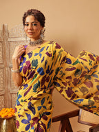 Hiral Fashion Yellow Bollywood Mul Cotton Floral Digital Printed Saree | Grocsy