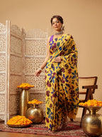 Hiral Fashion Yellow Bollywood Mul Cotton Floral Digital Printed Saree | Grocsy