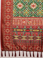 Green Silk Blend Digital Print Ikkat Saree with Unstitched Blouse - Hiral Fashion | Grocsy