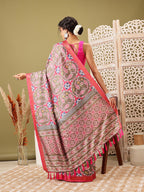 Olive Silk Blend Digital Print Ikkat Saree with Unstitched Blouse - Hiral Fashion | Grocsy