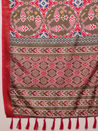 Olive Silk Blend Digital Print Ikkat Saree with Unstitched Blouse - Hiral Fashion | Grocsy