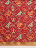 Maroon Silk Blend Digital Print Ikkat Saree with Unstitched Blouse - Hiral Fashion | Grocsy
