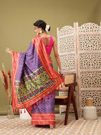 Royal Blue Silk Blend Digital Print Ikkat Saree with Unstitched Blouse - Hiral Fashion | Grocsy