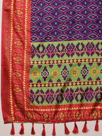 Royal Blue Silk Blend Digital Print Ikkat Saree with Unstitched Blouse - Hiral Fashion | Grocsy