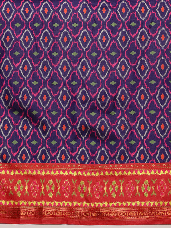 Royal Blue Silk Blend Digital Print Ikkat Saree with Unstitched Blouse - Hiral Fashion | Grocsy