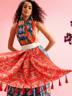 Turquoise Silk Blend Digital Print Ikkat Saree with Unstitched Blouse - Hiral Fashion | Grocsy