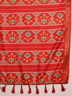 Turquoise Silk Blend Digital Print Ikkat Saree with Unstitched Blouse - Hiral Fashion | Grocsy