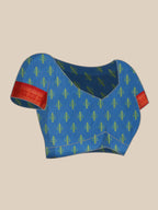 Turquoise Silk Blend Digital Print Ikkat Saree with Unstitched Blouse - Hiral Fashion | Grocsy
