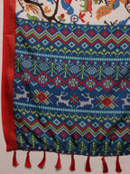 White Silk Blend Digital Print Ikkat Saree with Unstitched Blouse - Hiral Fashion | Grocsy