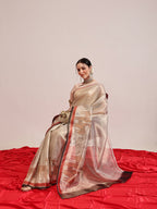Hiral Fashion Beige Banarasi Cotton Silk Pichwai Digital Printed Saree | Grocsy