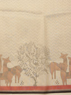 Hiral Fashion Beige Banarasi Cotton Silk Pichwai Digital Printed Saree | Grocsy
