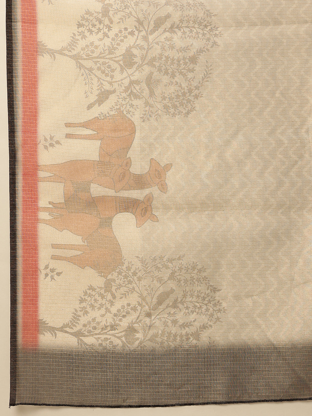 Hiral Fashion Beige Banarasi Cotton Silk Pichwai Digital Printed Saree | Grocsy