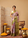 Hiral Fashion Lavender Banarasi Tissue Silk Floral Digital Printed Saree | Grocsy