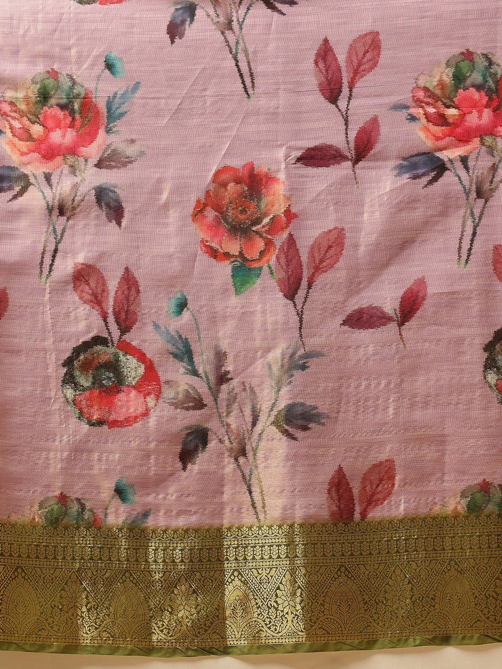 Hiral Fashion Lavender Banarasi Tissue Silk Floral Digital Printed Saree | Grocsy