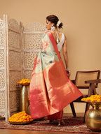 Hiral Fashion Olive Banarasi Tissue Silk Floral Digital Printed Saree | Grocsy
