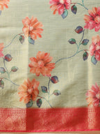 Hiral Fashion Olive Banarasi Tissue Silk Floral Digital Printed Saree | Grocsy