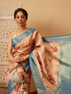 Hiral Fashion Peach Banarasi Tissue Silk Floral Digital Printed Saree | Grocsy