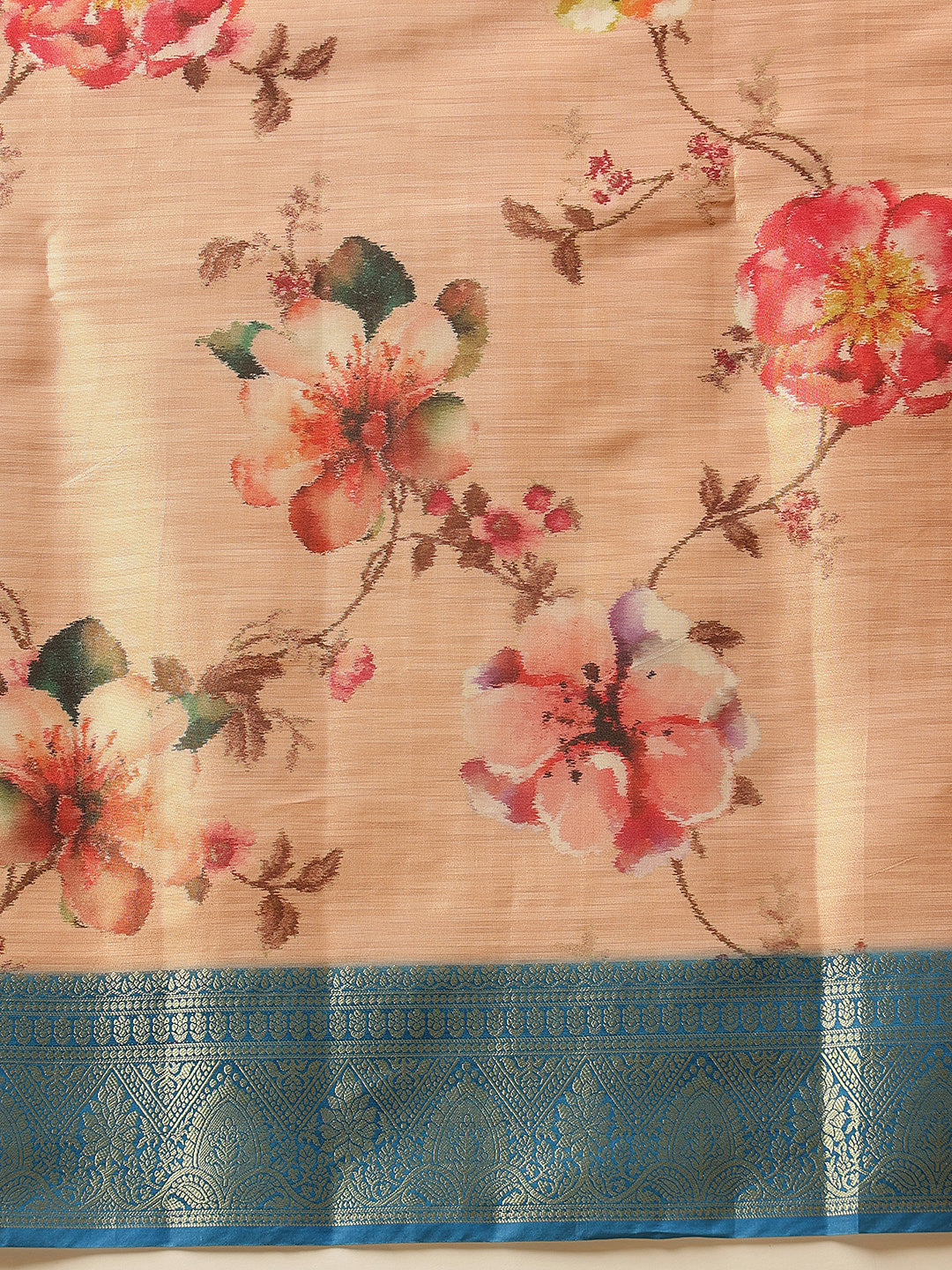 Hiral Fashion Peach Banarasi Tissue Silk Floral Digital Printed Saree | Grocsy