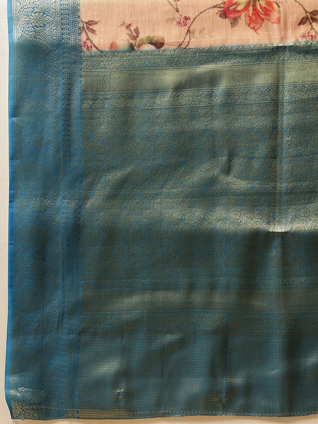 Hiral Fashion Peach Banarasi Tissue Silk Floral Digital Printed Saree | Grocsy