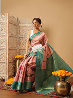 Hiral Fashion Pink Banarasi Tissue Silk Floral Digital Printed Saree | Grocsy