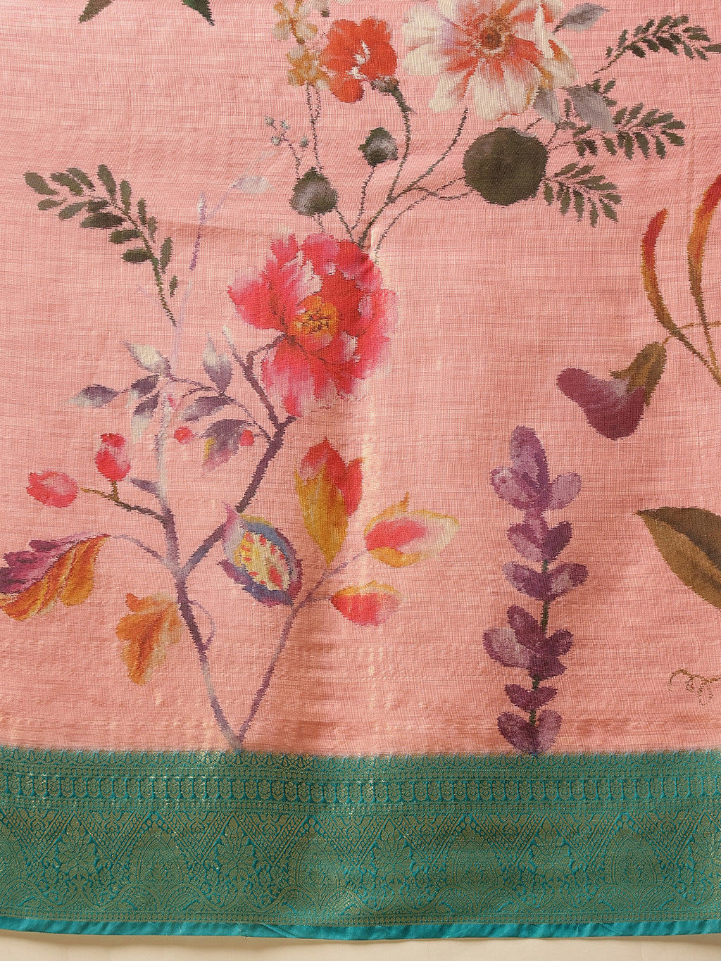 Hiral Fashion Pink Banarasi Tissue Silk Floral Digital Printed Saree | Grocsy