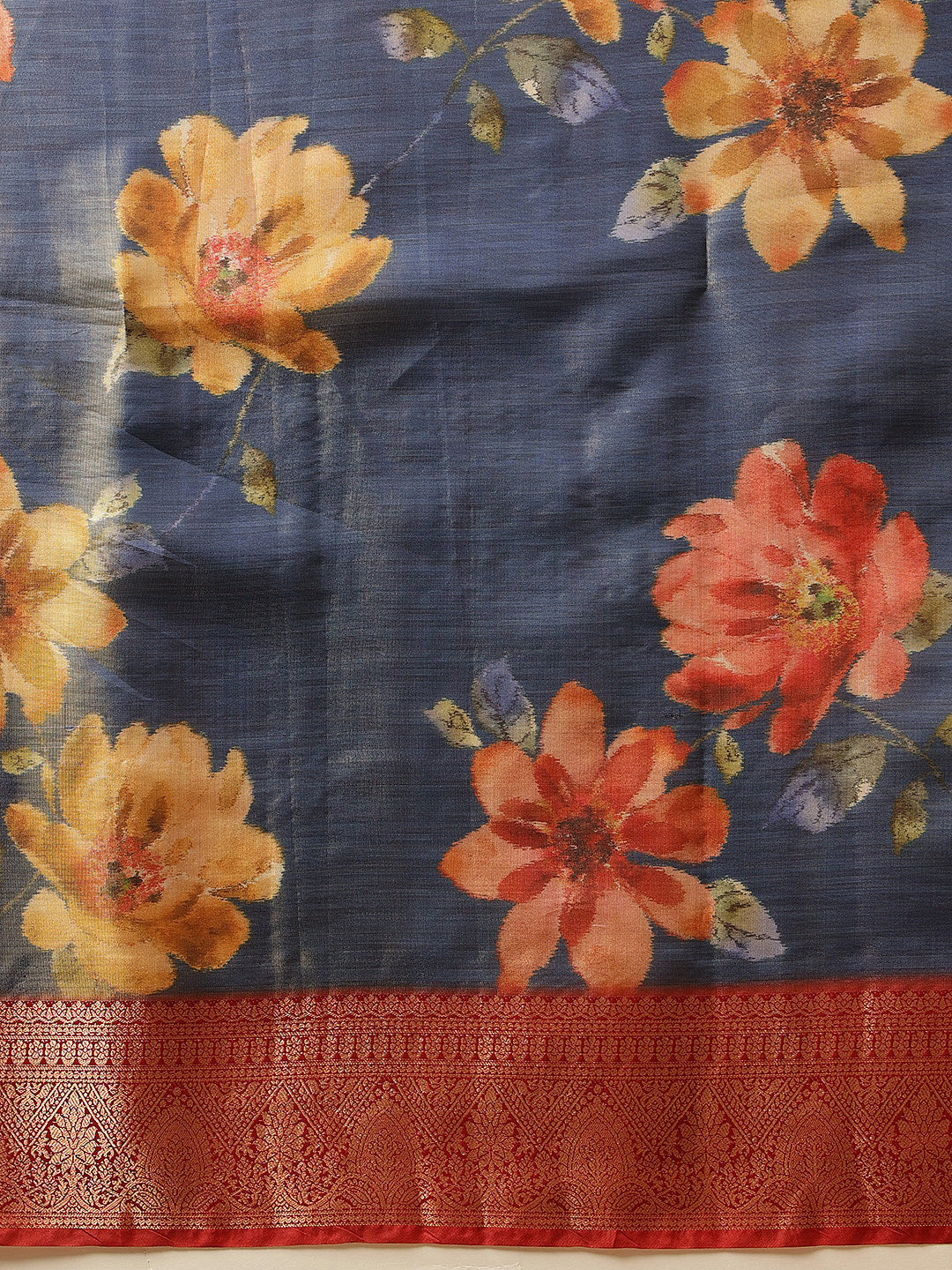 Hiral Fashion Blue Banarasi Tissue Silk Floral Digital Printed Saree | Grocsy