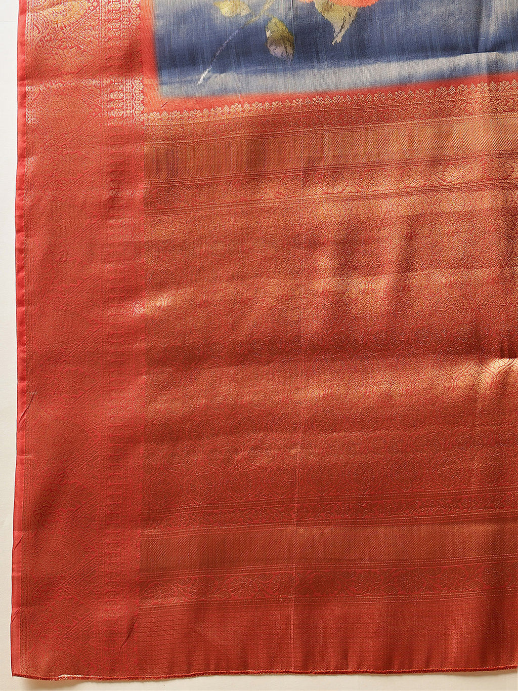 Hiral Fashion Blue Banarasi Tissue Silk Floral Digital Printed Saree | Grocsy