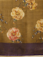 Hiral Fashion Olive Banarasi Tissue Silk Floral Digital Printed Saree | Grocsy