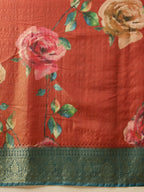 Hiral Fashion Peach Banarasi Tissue Silk Floral Digital Printed Saree | Grocsy