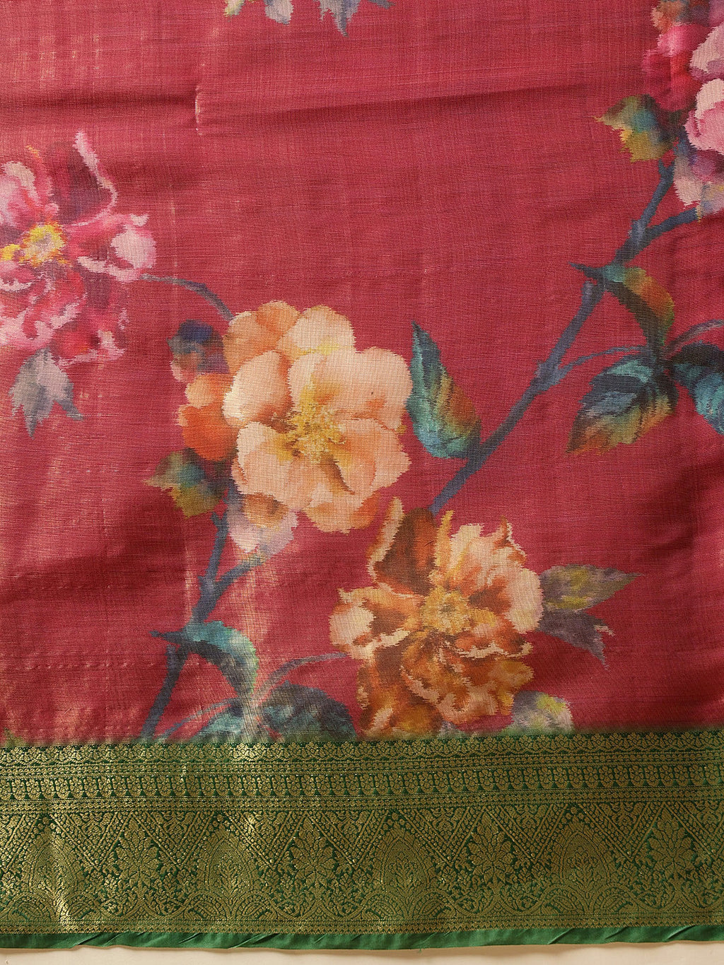 Hiral Fashion Pink Banarasi Tissue Silk Floral Digital Printed Saree | Grocsy