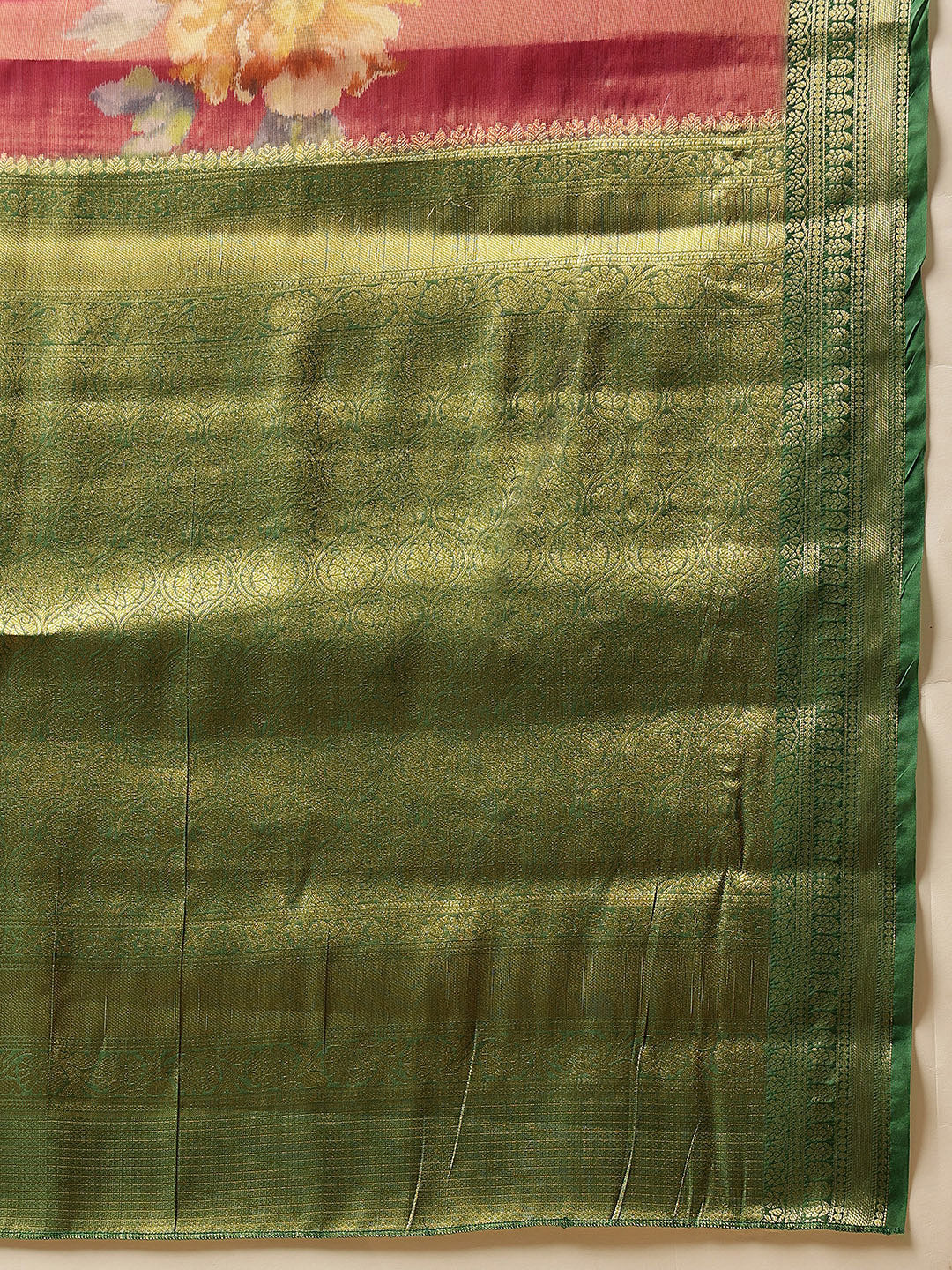 Hiral Fashion Pink Banarasi Tissue Silk Floral Digital Printed Saree | Grocsy