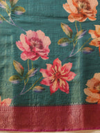 Hiral Fashion Teal Banarasi Tissue Silk Floral Digital Printed Saree | Grocsy