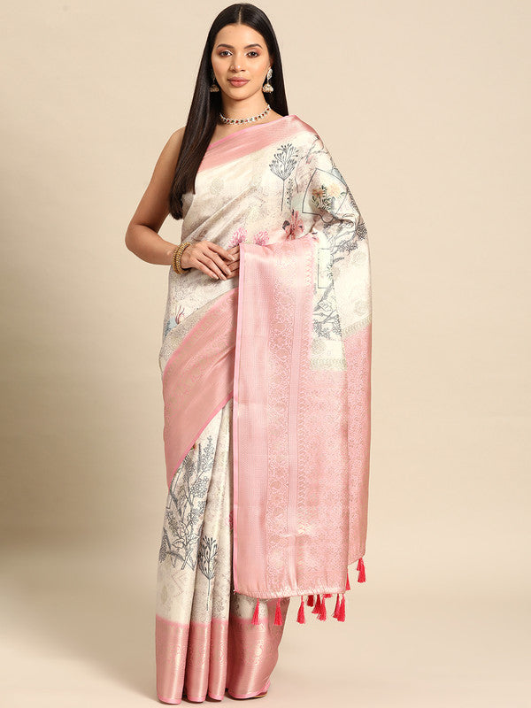 Multicolor Art Silk Woven Zari Design Kalamkari Saree with Unstitched Blouse - Hiral Fashion | Grocsy