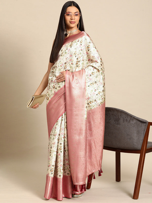 Multicolor Art Silk Woven Zari Design Kalamkari Saree with Unstitched Blouse - Hiral Fashion | Grocsy