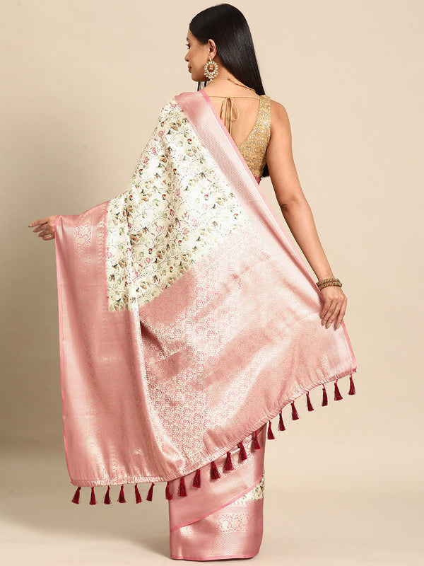 Multicolor Art Silk Woven Zari Design Kalamkari Saree with Unstitched Blouse - Hiral Fashion | Grocsy