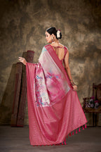 Pink Art Silk Printed Floral Saree with Unstitched Blouse - Hiral Fashion | Grocsy