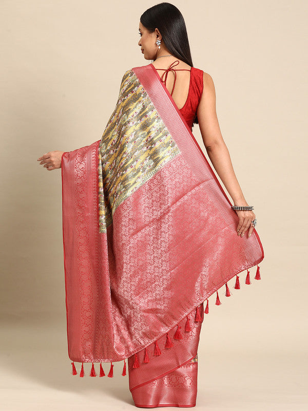 Multicolor Art Silk Woven Zari Design Floral Saree with Unstitched Blouse - Hiral Fashion | Grocsy