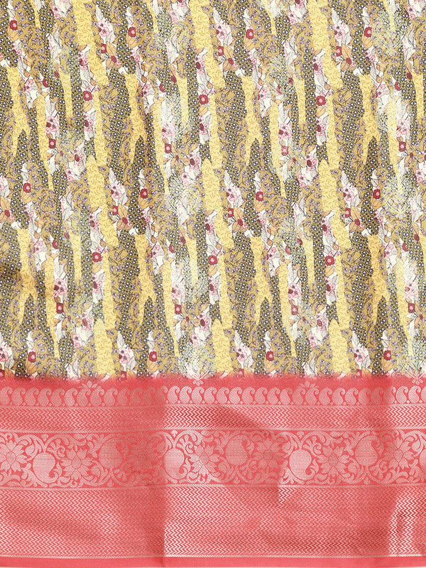 Multicolor Art Silk Woven Zari Design Floral Saree with Unstitched Blouse - Hiral Fashion | Grocsy