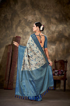 Blue Art Silk Printed Floral Saree with Unstitched Blouse - Hiral Fashion | Grocsy