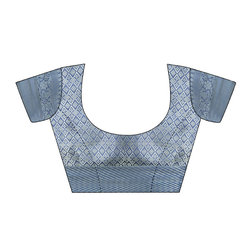 Blue Art Silk Printed Floral Saree with Unstitched Blouse - Hiral Fashion | Grocsy