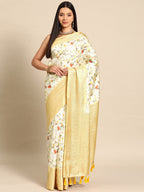 Multicolor Art Silk Woven Zari Design Floral Saree with Unstitched Blouse - Hiral Fashion | Grocsy