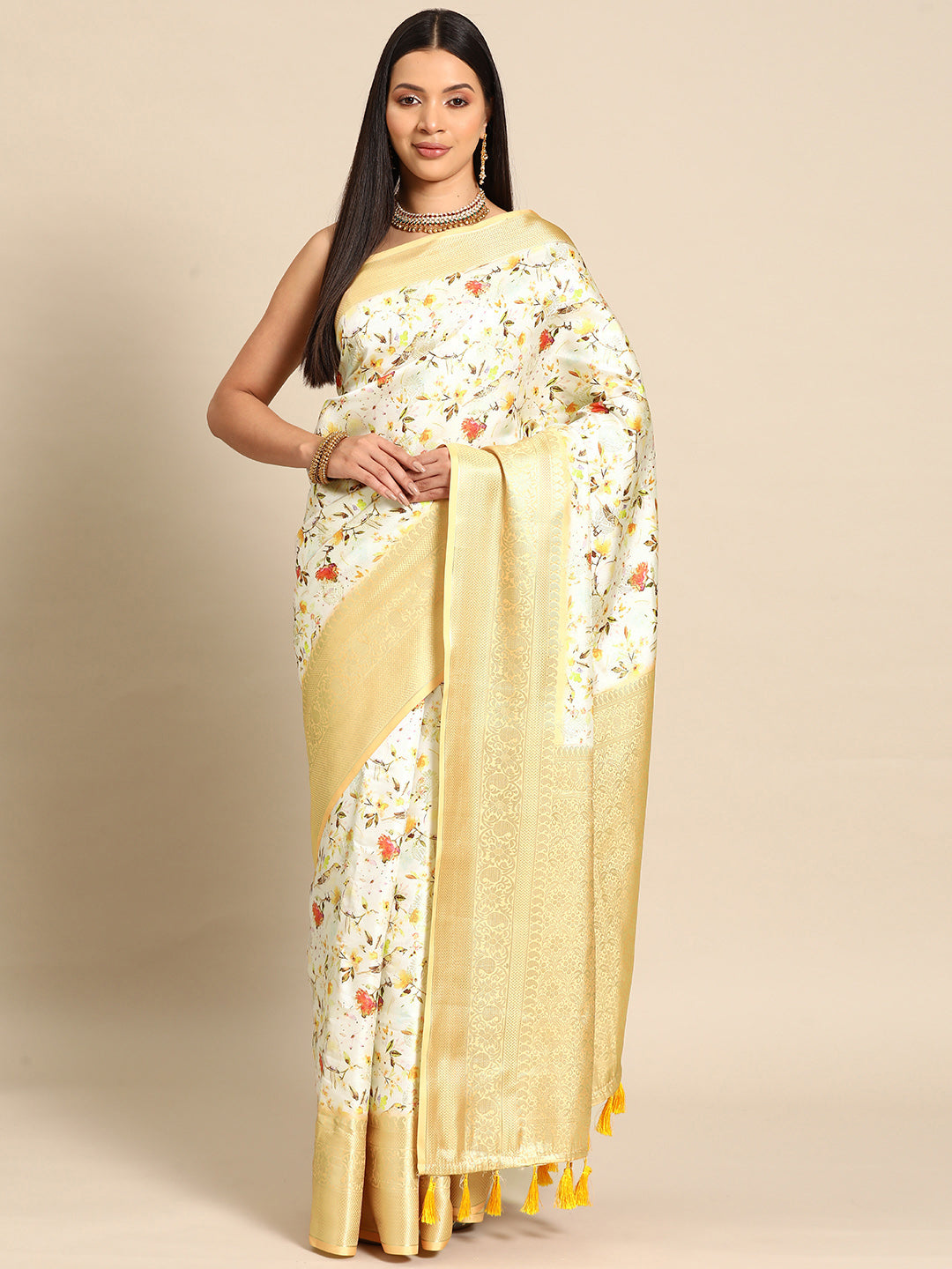 Multicolor Art Silk Woven Zari Design Floral Saree with Unstitched Blouse - Hiral Fashion | Grocsy