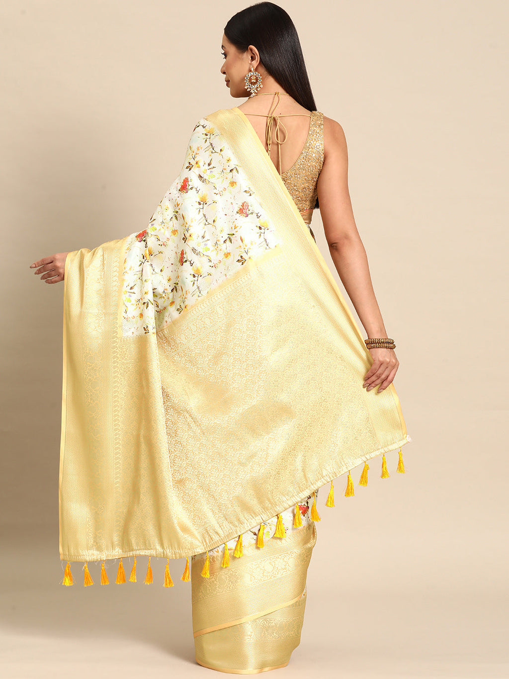 Multicolor Art Silk Woven Zari Design Floral Saree with Unstitched Blouse - Hiral Fashion | Grocsy