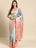Multicolor Art Silk Woven Zari Design Floral Saree with Unstitched Blouse - Hiral Fashion | Grocsy