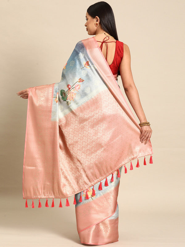 Multicolor Art Silk Woven Zari Design Floral Saree with Unstitched Blouse - Hiral Fashion | Grocsy