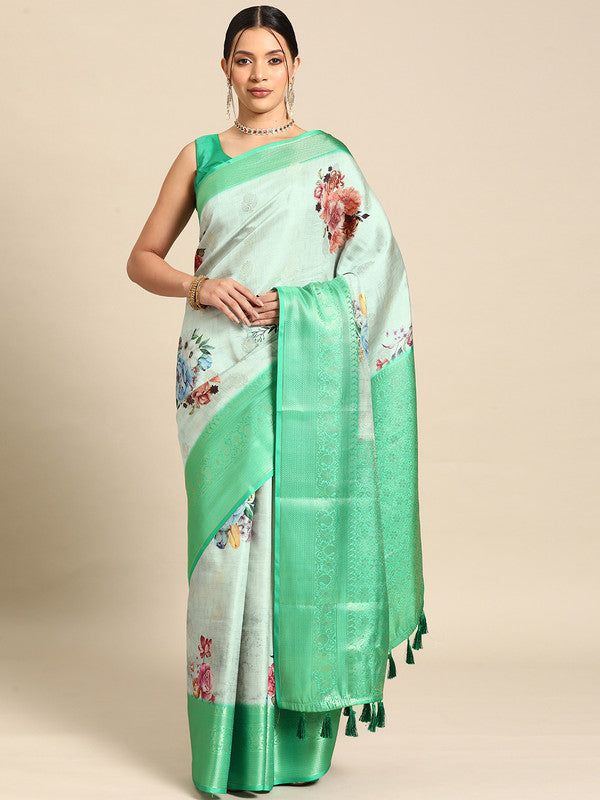 Multicolor Art Silk Woven Zari Design Floral Saree with Unstitched Blouse - Hiral Fashion | Grocsy