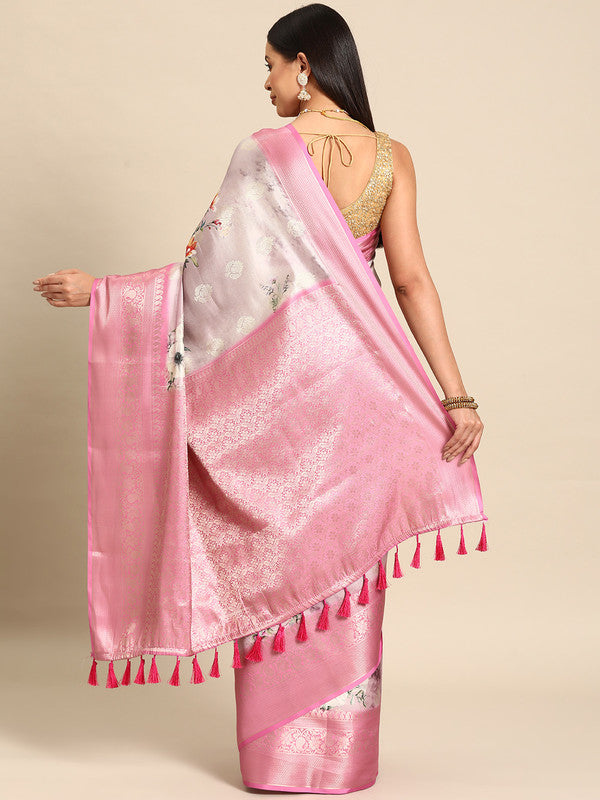 Multicolor Art Silk Woven Zari Design Floral Saree with Unstitched Blouse - Hiral Fashion | Grocsy