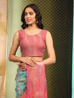 Blue Art Silk Digital Print Floral Saree with Unstitched Blouse - Hiral Fashion | Grocsy