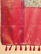 Blue Art Silk Digital Print Floral Saree with Unstitched Blouse - Hiral Fashion | Grocsy